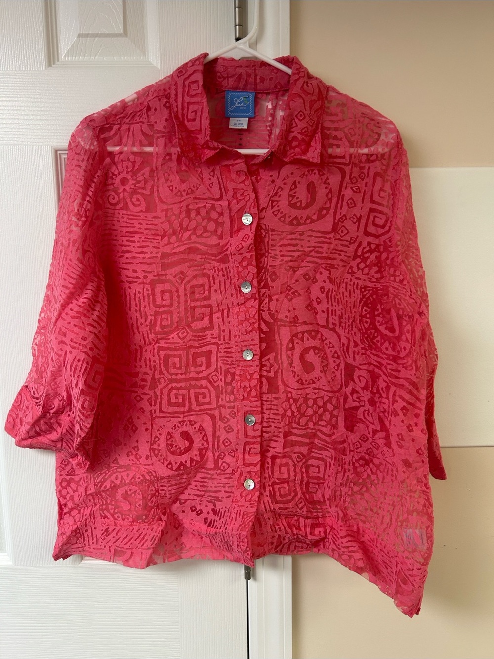 Lara Lane Sheer Pink Button Down Shirt